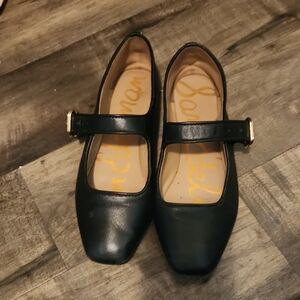 Sam Edelman Black Leather Flats Square Toe